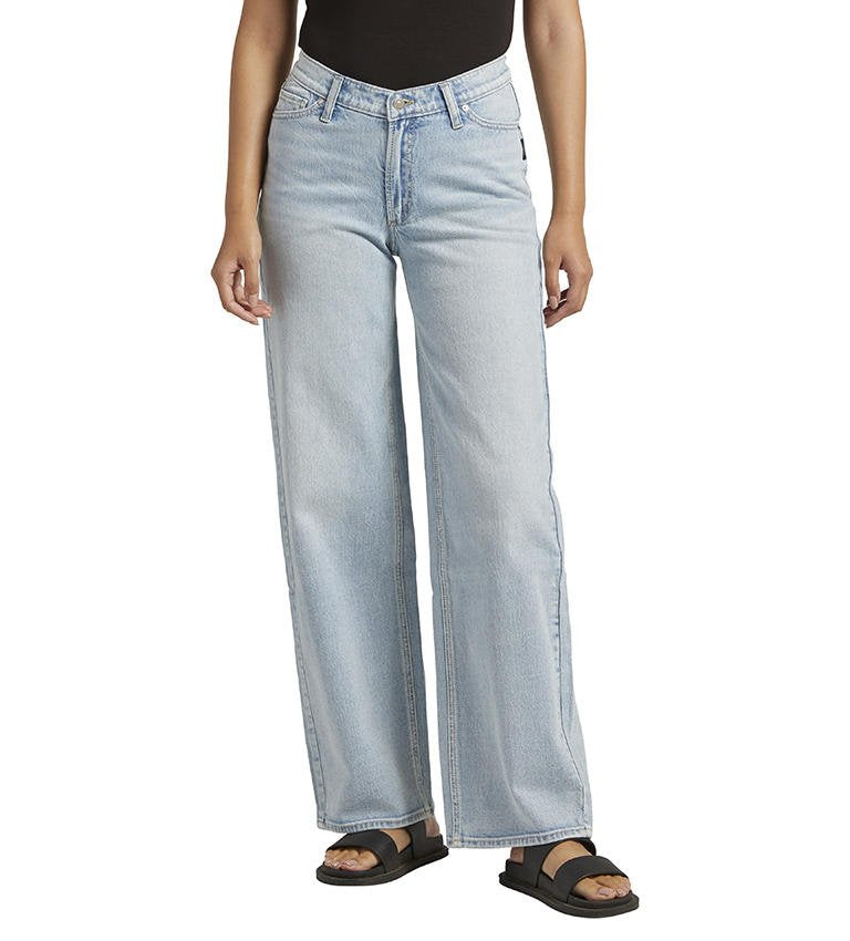 Silver Jeans Ladies V Front Wide Leg Mid Rise Indigo Jeans