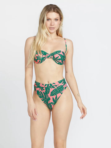 Volcom Ladies Emerald Green Leaf Ur Life High Waist Bikini Bottom