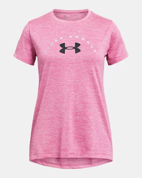 Under Armour Girls Pink Edge Tech Twist Arch Big Logo Tshirt