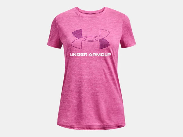 Under Armour Girls Pink Edge Tech Big Logo Twist SS Tshirt