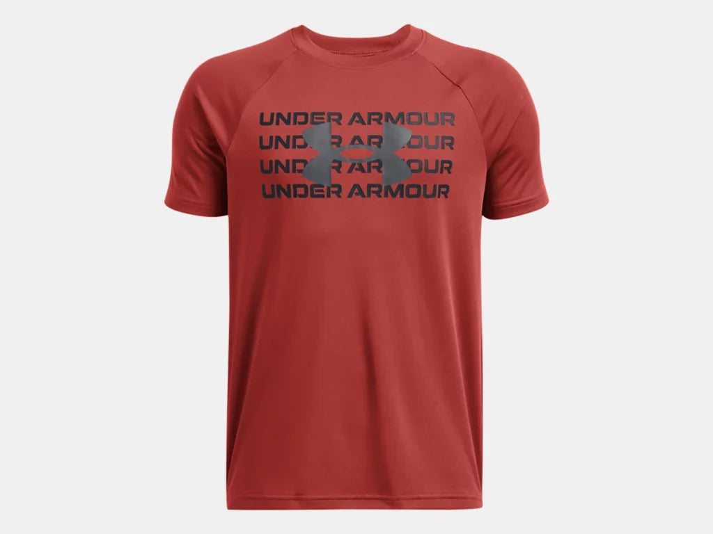 Under Armour Boys Earthen Orange Tech Wordmark Logo SS Tshirt