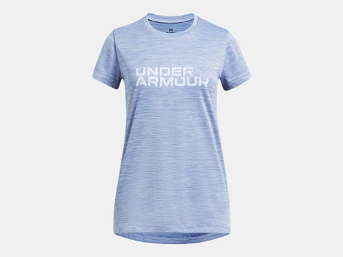 Under Armour Girls Tech Blue Tech Twist Wordmark Logo SS Tshirt