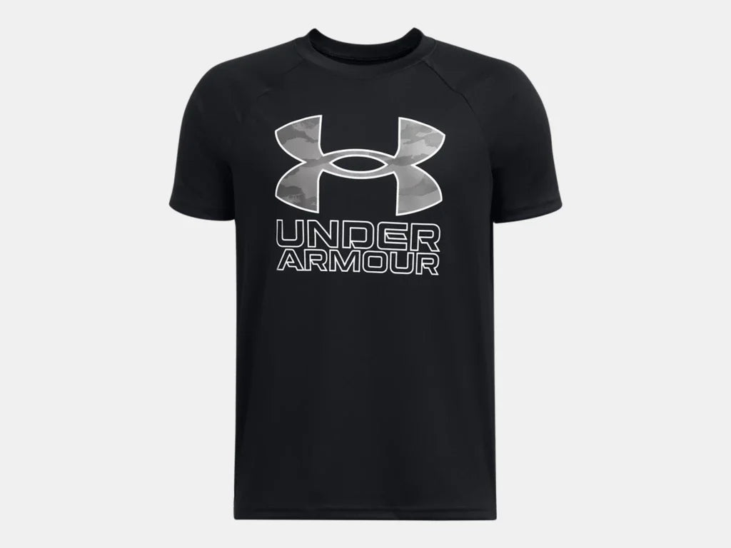 Under Armour Boys Black Tech Hybrid Print SS Tshirt