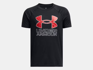 Under Armour Boys Black/Red Tech Hybrid Print SS Tshirt