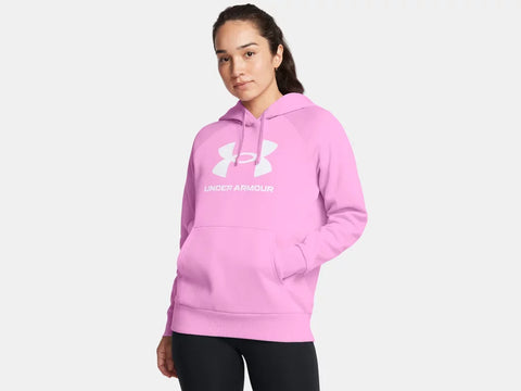 Under Armour Ladies Stellar Pink Rvial Fleece Big Logo Hoodie