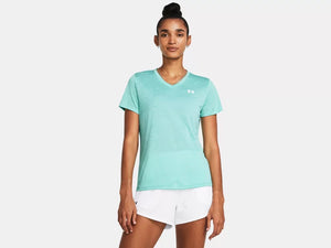 Under Armour Ladies Radial Turquoise Tech Twist V-Neck SS Tshirt