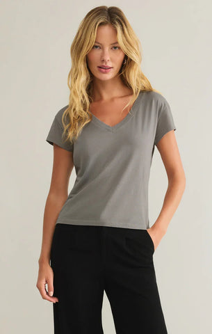 Z Supply Ladies Graphite Grey Modern V-Neck Tshirt