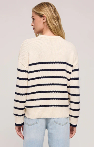 z Supply Ladies Sea Salt Boyfriend Stripe Sweater