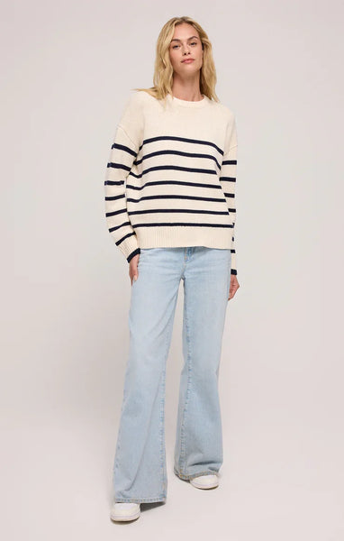 z Supply Ladies Sea Salt Boyfriend Stripe Sweater