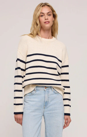 z Supply Ladies Sea Salt Boyfriend Stripe Sweater