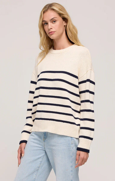 z Supply Ladies Sea Salt Boyfriend Stripe Sweater