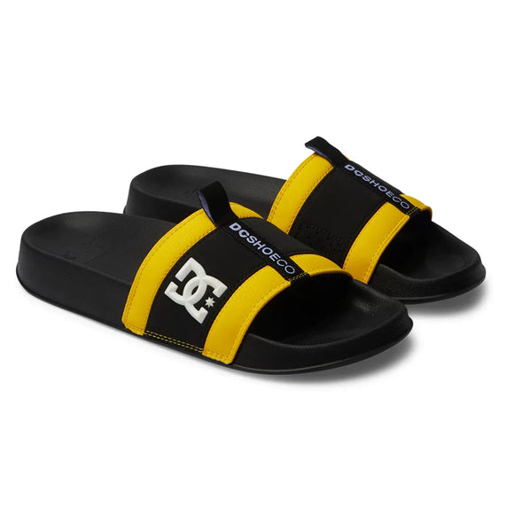 DC Mens Black/Black/Yellow Lynx Slide Sandal