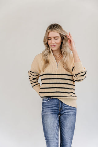 Ampersand Ave Ladies Cream and Black Stripe Sweater