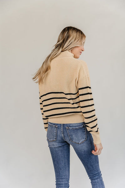 Ampersand Ave Ladies Cream and Black Stripe Sweater