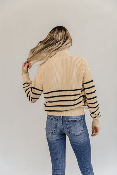 Ampersand Ave Ladies Cream and Black Stripe Sweater