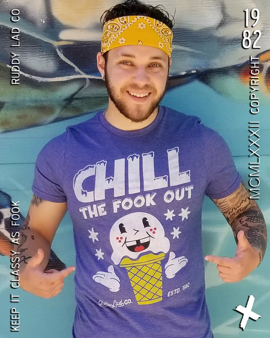 Ruddy Lad Mens Chill the Fook Out Heather Blue Tshirt