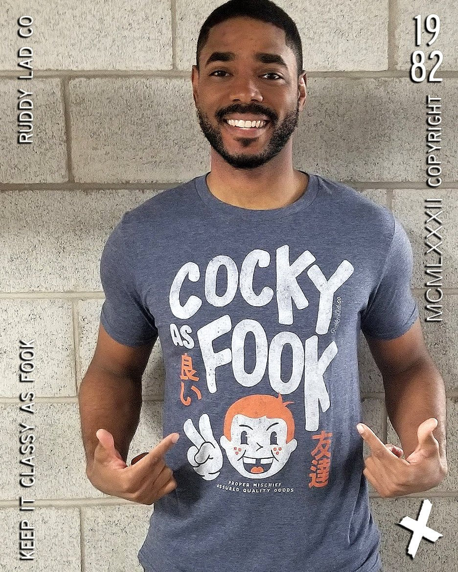 Ruddy Lad Mens Cocky As Fook Heather Navy Tshirt