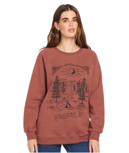 Volcom Ladies Chestnut Brown Stone Magic Boyfriend Crewneck