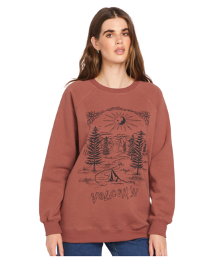 Volcom Ladies Chestnut Brown Stone Magic Boyfriend Crewneck