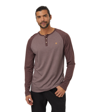 Ten Tree Mens Elkwood Heather/Deep Mahogany Heather Treeblend Classic Henley Longsleeve