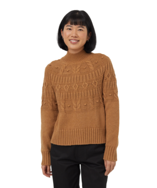 Ten Tree Ladies Camel Heather Higline Pom Mockneck Sweater