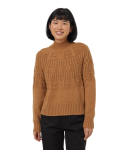 Ten Tree Ladies Camel Heather Higline Pom Mockneck Sweater