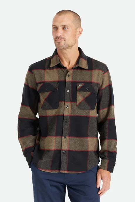 Brixton Mens Heather Grey/Charcoal Bowery Flannel