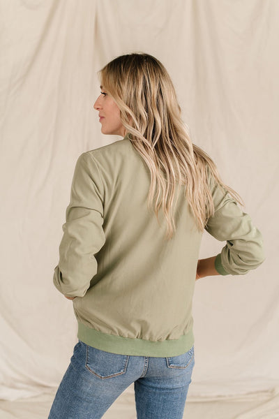 Ampersand Ave Ladies Sage Green Bomber Jacket