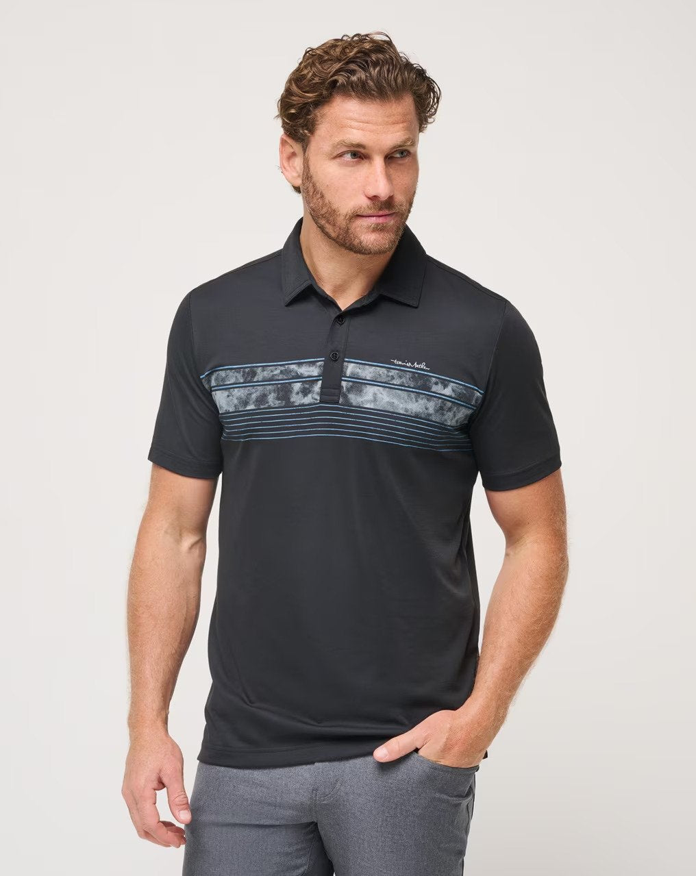 Travis Mathew Mens Black Mount Thunder Polo