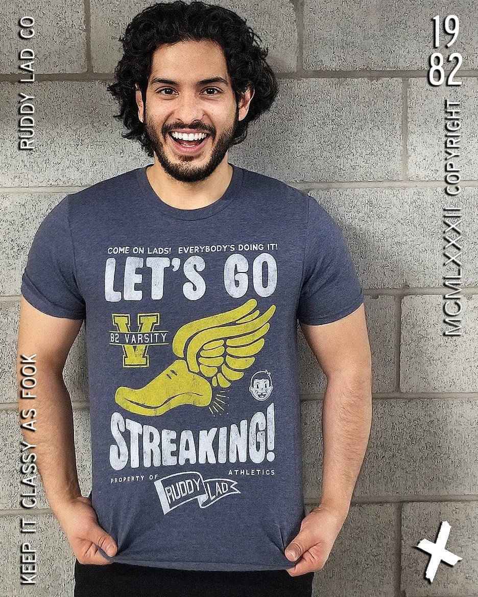 Ruddy Lad Mens Lets Go Streaking Heather Navy Tshirt