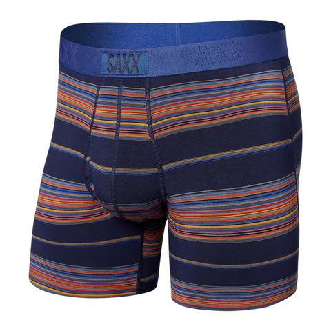 Saxx Men's Ultra Super Soft Boxer Brief w/Fly Horizon Stripe Navy