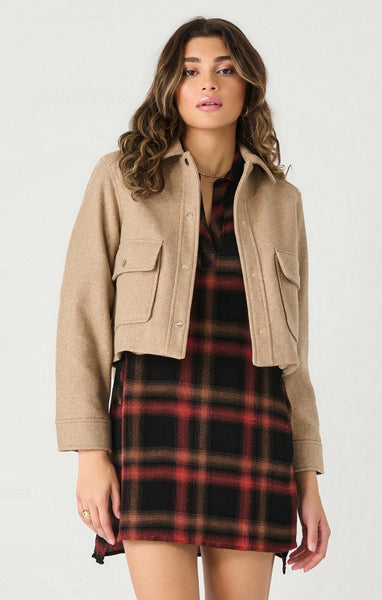 Dex Ladies Taupe Brown Cropped Utility Jacket