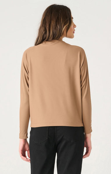 Dex Ladies Camel Ls Mock Neck Ribbed Top