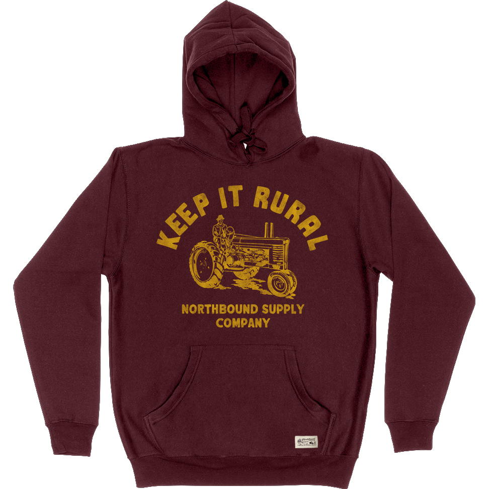 Northbound Supply Co. Mens Maroon Keep It Rural Pullover Hoodie