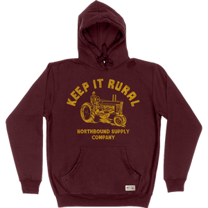 Northbound Supply Co. Mens Maroon Keep It Rural Pullover Hoodie