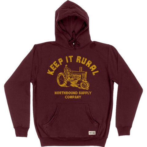 Northbound Supply Co. Mens Maroon Keep It Rural Pullover Hoodie