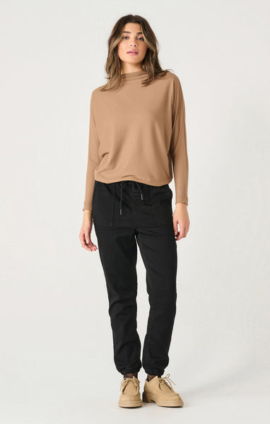 Dex Ladies Camel Ls Mock Neck Ribbed Top