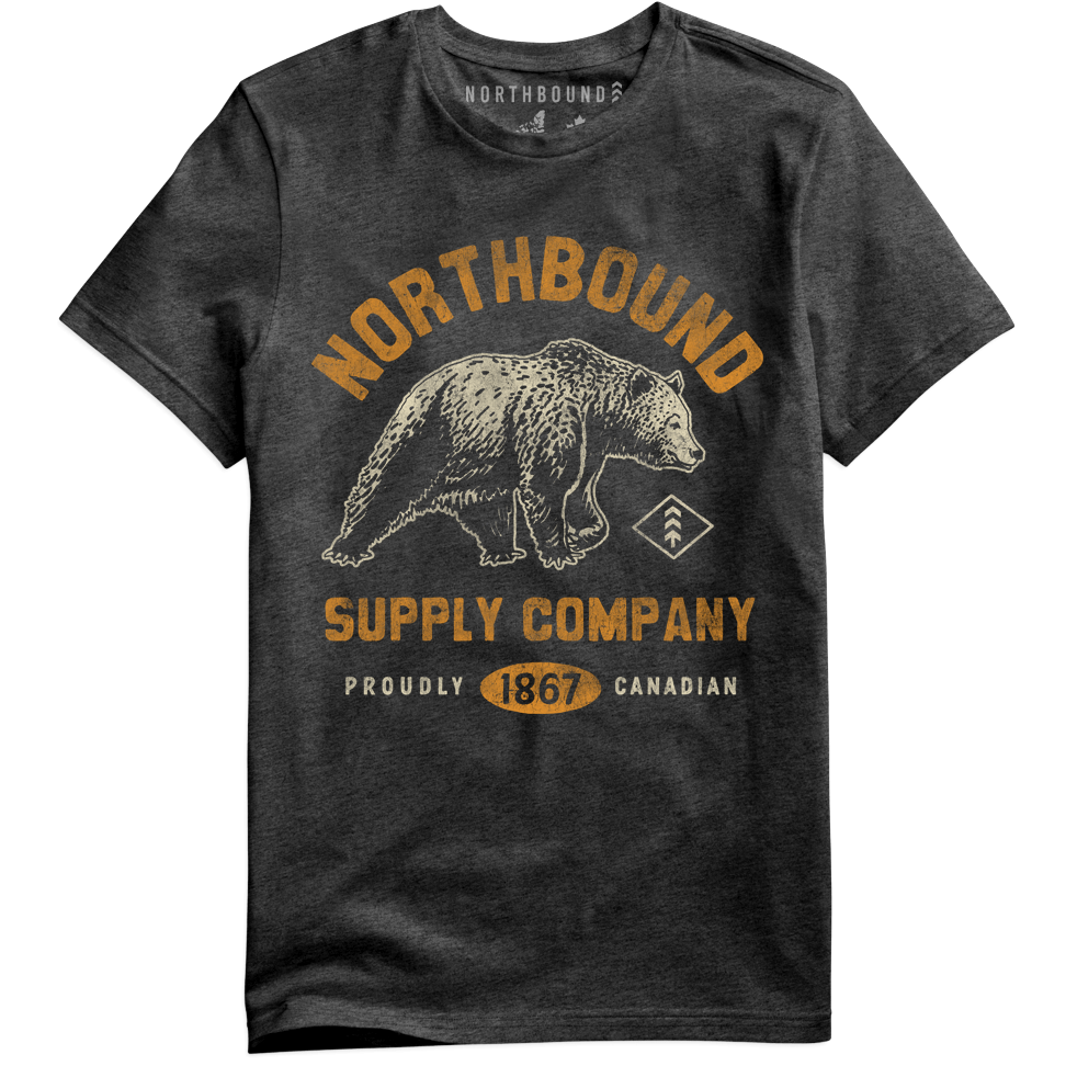 Northbound Supply Co. Mens Charcoal Heather Grizzly Bear Tshirt