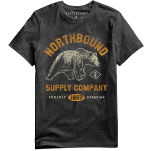 Northbound Supply Co. Mens Charcoal Heather Grizzly Bear Tshirt