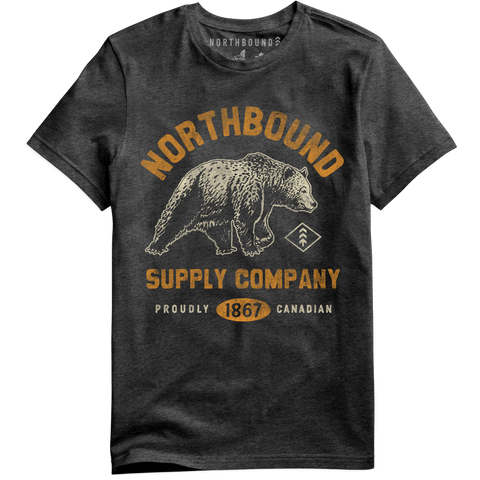 Northbound Supply Co. Mens Charcoal Heather Grizzly Bear Tshirt