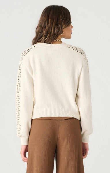 Dex Ladies Ivory Crochet Sleeve Sweater Bomber