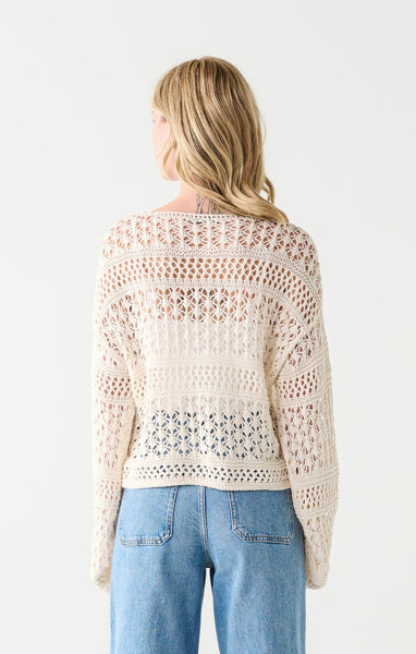 Dex Ladies Off White Lace Up Crochet Sweater