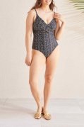 Tribal Ladies Linen Flatten It Wrap Front One Piece Swimsuit