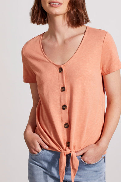 Tribal Ladies Muted Clay SS V-Neck Top w/Buttons