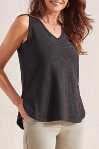 Tribal Ladies Black V-Neck Tank Top w/Curved Hem