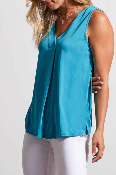 Tribal Ladies LagoonMist Sleeveless V-Neck Top w/Pleats