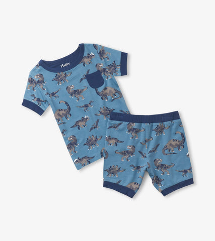 Hatley Boys Blue Heaven Broken Dino Stamp Bamboo Short Pajama Set