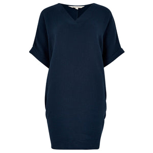 Apricot Ladies Navy Tetra Cotton V-Neck Oversized Dress