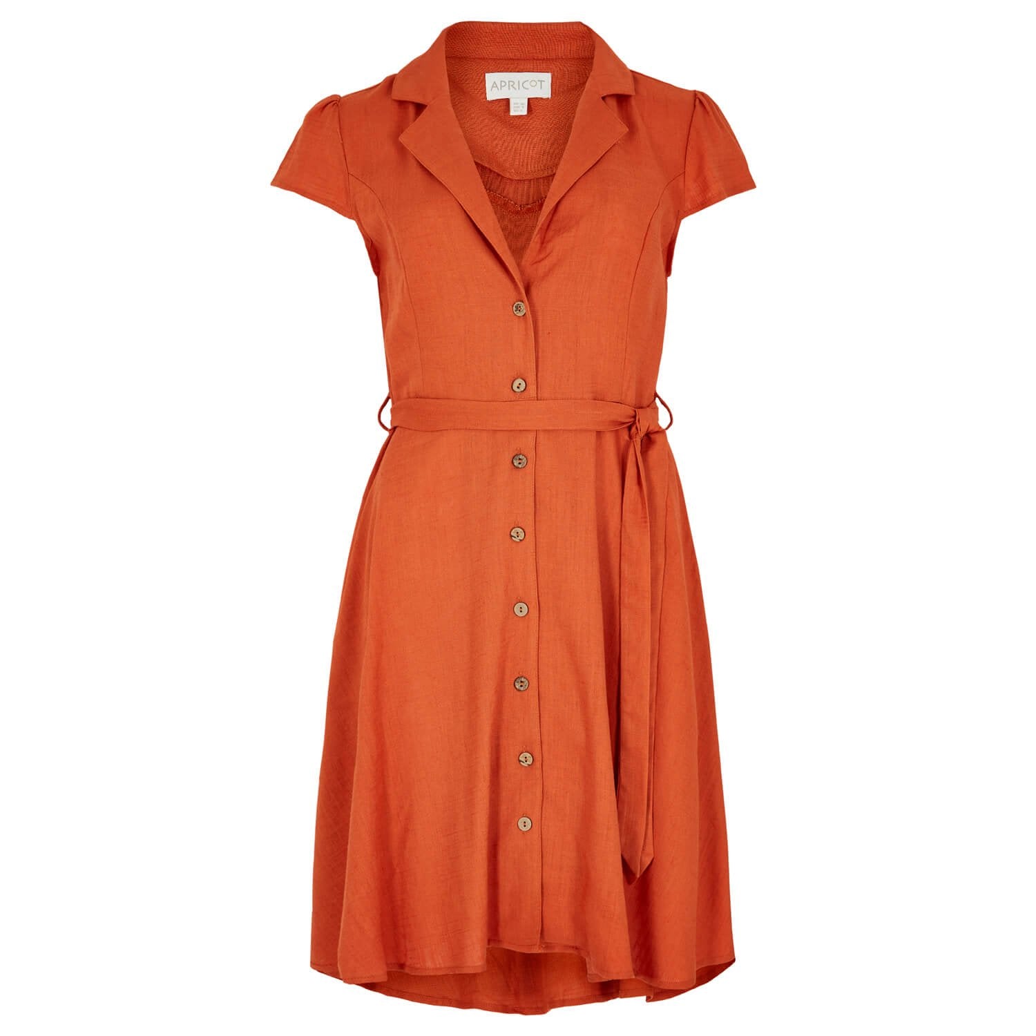 Apricot Ladies Orange Open Collar Linen Shirt Dress