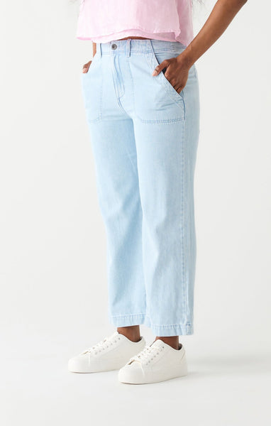 Dex Ladies Light Blue Wash Utility Wide Leg Crop